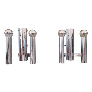 Double Tubular Wall Lights in Chromed Metal by Gaetano Sciolari for Boulanger, 1970s, Set of 2 For Sale