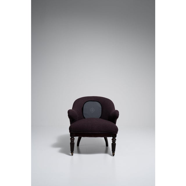 1880-1889 France Deep Aubergine Plum Tufted Barrel-Back Accent Chair For Sale - Image 9 of 11