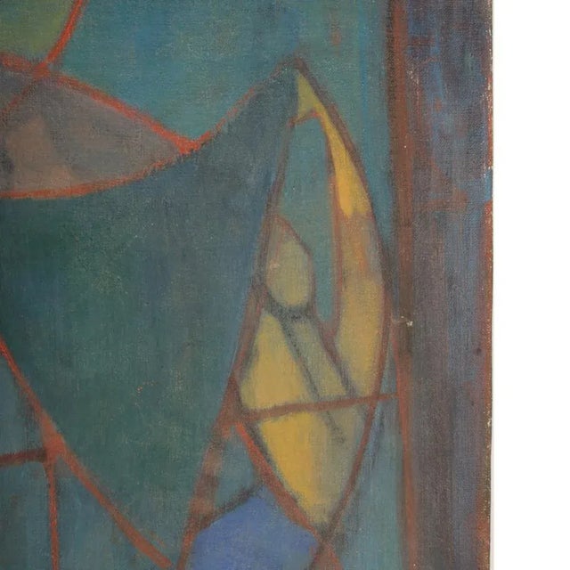 Textile Mid 20th Century "Abstract Ballerina" Modernist Figurative Oil Painting by Sidnee Livingston For Sale - Image 7 of 11