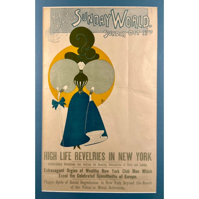 RARE 19th Century Antique The New York Sunday World Sunday October 13th Poster Newly Reframed Aprox. dimensions: Frame:...
