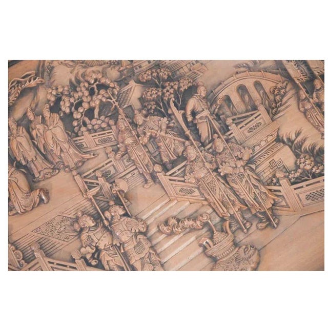 Asian Coffee Table With Inset Carved Details For Sale - Image 4 of 5