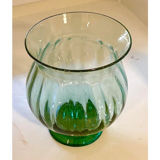 Mid-Century Modern Vintage Art Deco Green Glass Ribbed Vase For Sale - Image 3 of 11