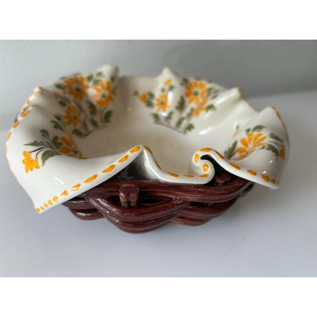 Mid 20th Century Faux Napkin Majolica Serving Dish- Made in Portugal For Sale In Miami - Image 6 of 8