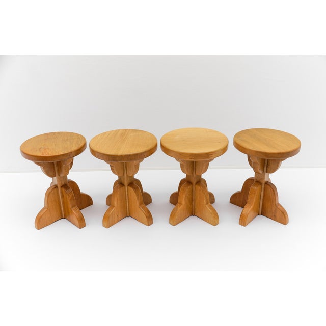 Mid-Century Modern Handmade Beech Stool, France, 1960s For Sale - Image 11 of 14