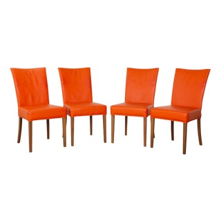 Orange Leather Chairs from Bert Plantagie, Set of 4 For Sale