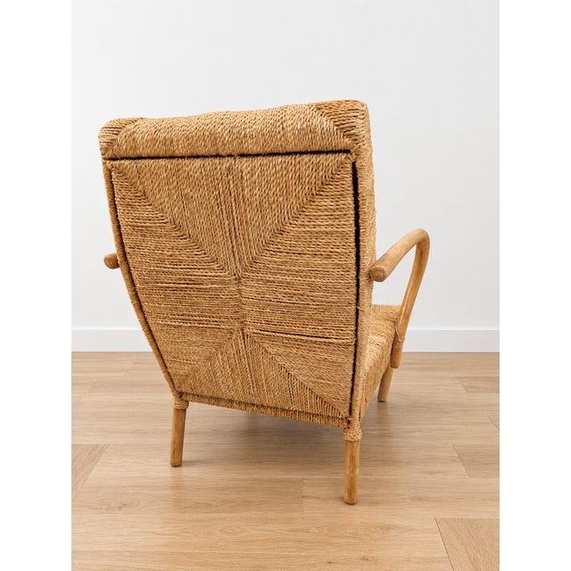 Beige Vintage Japanese Lounge Chairs in Wood and Woven Jute, 1970s, Set of 2 For Sale - Image 8 of 10