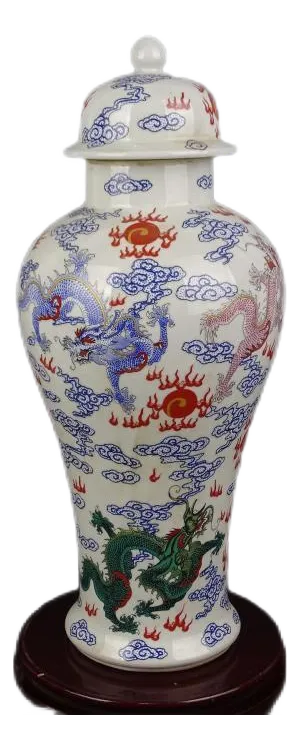 Antique Chinese Ceramic Pot Qing Dynasty Kangxi Marked Famille Rose Porcelain Ginger Jar Hand Painted Clouds Dragon Pattern