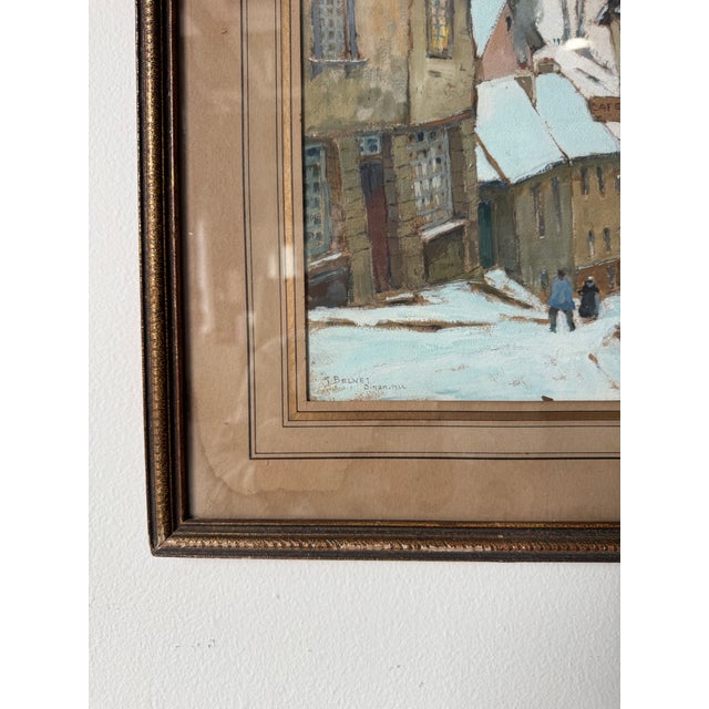 1922 G. Belnet Winter Cityscape Oil on Paper Painting, Framed Under Glass For Sale In Miami - Image 6 of 12