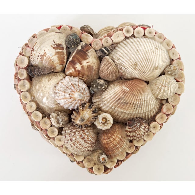 Antique Sailors Valentine Shell Encrusted Heart Shaped Trinket Box, C 1920s. Charming keepsake for Sailor's Sweetheart....