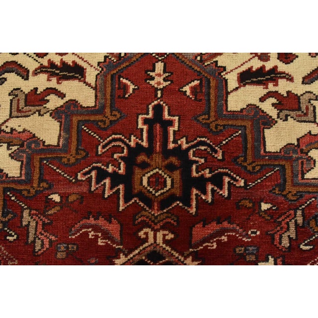 Heriz Rug 7’1” X 10’1” Red Wool Vintage Tribal Hand-Knotted Oriental Carpet For Sale - Image 9 of 15