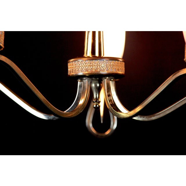 Brass Maison Arlus, Brass and White Opaline Chandelier Mid-Century France For Sale - Image 8 of 9