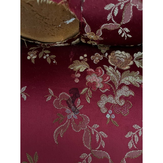 Mid 20th Century 3-Piece Victorian Rococo Revival Style Parlor Suite — Carved Cream & Gold Frames, Burgundy Brocade For Sale - Image 16 of 18