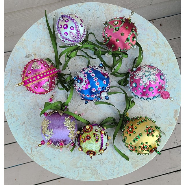 Vintage Hand Beaded Christmas Ornaments - Set of 8 For Sale - Image 10 of 12