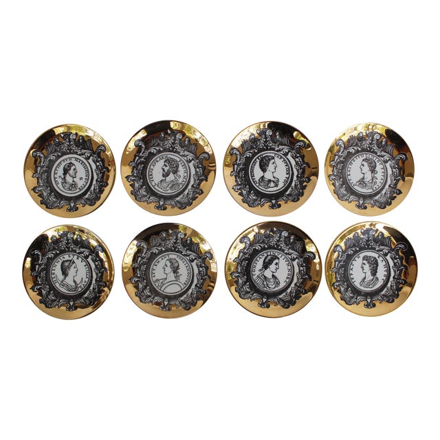 1960s "Profili Romani" Porcelain Coasters by Piero Fornasetti - Set of 8 For Sale