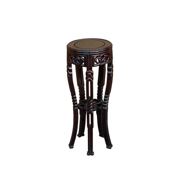 The Chinese Oriental Round Brown Twist Knot 5 Legs Plant Stand Pedestal Table is an elegant and intricately designed piece...