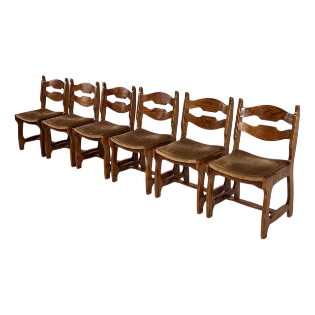 Dining Chairs in Wood and Fabric by Guillerme et Chambron, 1950s, Set of 6 For Sale