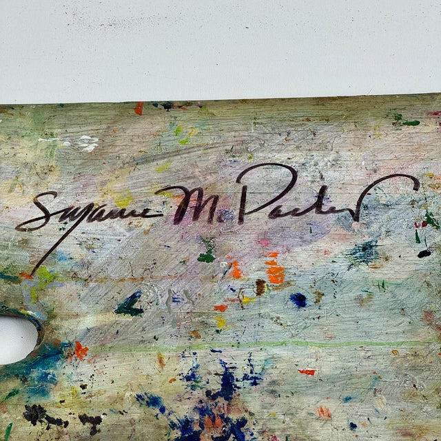 Yellow Late 20th Century Bright Vintage Artist's Large Painting Palette With Remnant Oil Paint For Sale - Image 8 of 10