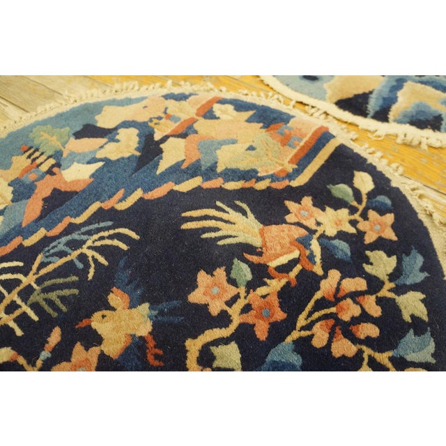 Early 20th Century 1920s Blue Navy Floral Antique Pair of Chinese Peking Carpets 2' X 2' Hand Knotted Wool Carpets For Sale - Image 5 of 12