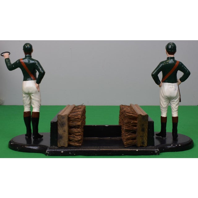 Traditional Pair X Equestrian Hunter Green/ Red Sash Jockeys W/ Riding Boot Brush Scraper For Sale - Image 3 of 6