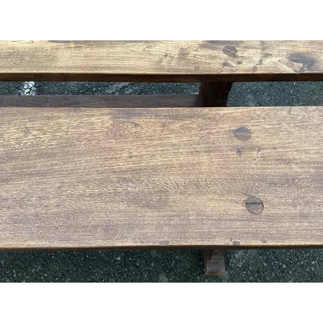 1940s Pair of 9ft French Farmhouse Benches For Sale - Image 5 of 8