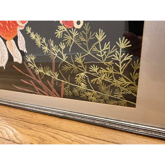 Vintage Chinoiserie Embroidered Koi Framed Artwork For Sale In Pittsburgh - Image 6 of 11