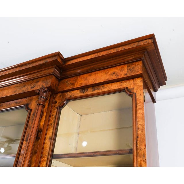 Antique Victorian Burr Walnut Breakfront Bookcase, 1800s For Sale - Image 17 of 18