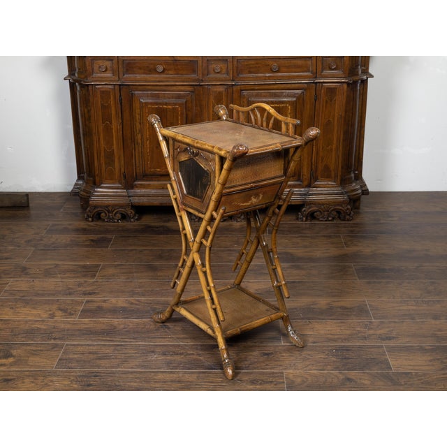 English 1900 Bamboo Side Table with Chinoiserie Decor and Rattan Accents For Sale - Image 12 of 12