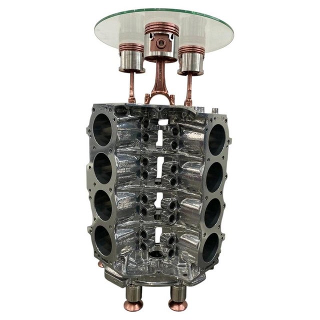 Metal Rose Gold V8 Engine Corner Bar Table with Wine Rack For Sale - Image 7 of 9