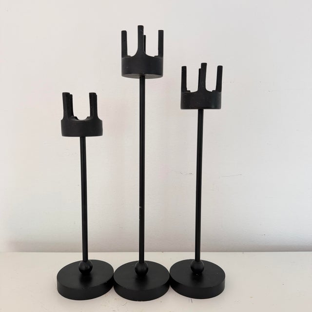 Vintage MCM Candlestick Holders by Van Keppel-Green, Set of Three. Cast Iron Brutalist Style For Sale In New York - Image 6 of 10