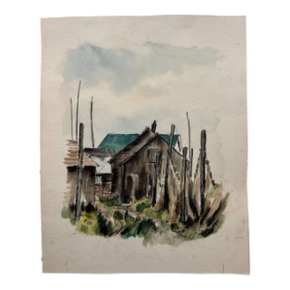 Henry Emil Salloch Original Watercolor on Paper Les Islets, 1957. For Sale