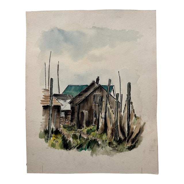 Henry Emil Salloch Original Watercolor on Paper Les Islets, 1957. For Sale