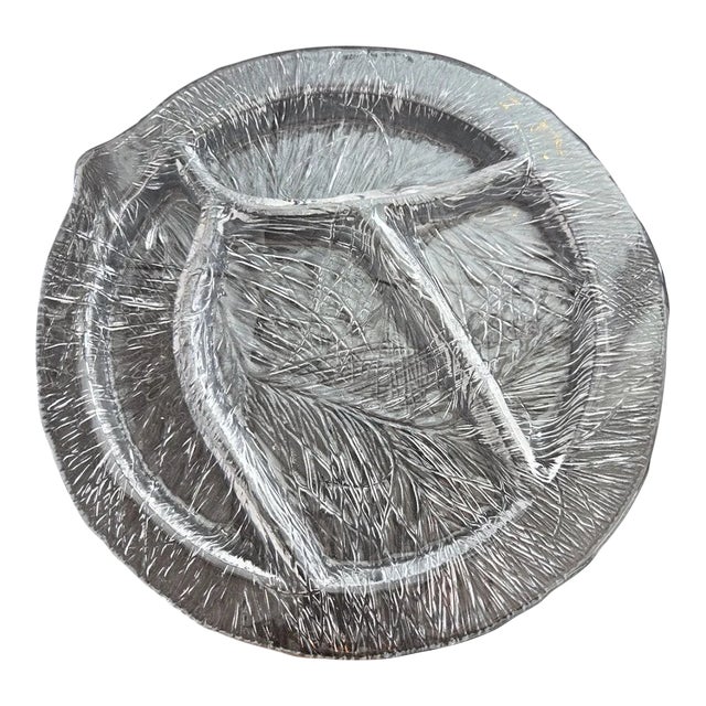 Vintage Hadeland Glassverk Furu Divided Serving Platter 12.5" Textured Severin Brørby For Sale