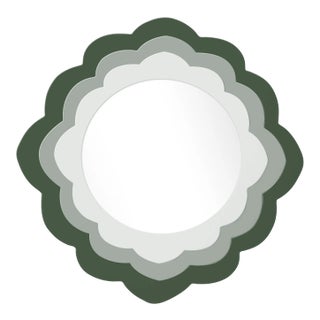 Fleur Home x Chairish Audobon Magnolia Circle Mirror in Duck Green, 30x30 For Sale