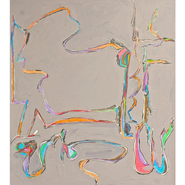 A 1981 abstract mixed media painting by American artist Harry Hilson (1935-2004). Composed of gouache, graphite, and...