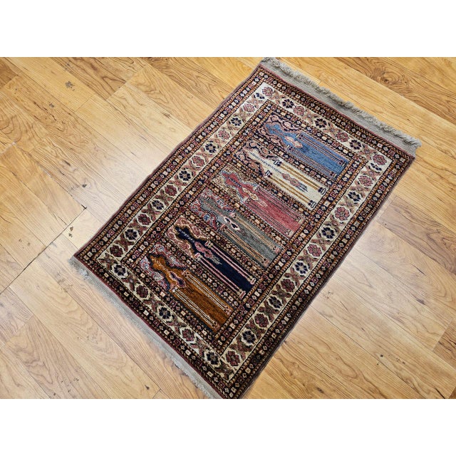 Turkish Early 20th Century Turkish Silk Septh Prayer Rug, Hand-Woven, 2' x 3' For Sale - Image 3 of 12