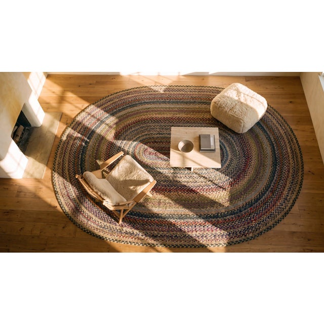 Traditional Antique American Oval Braided Rug in a Colorful Background Color For Sale - Image 13 of 15