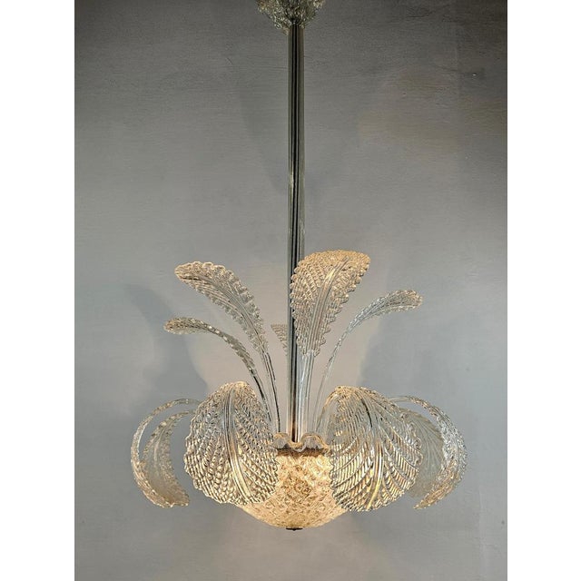 Hollywood Regency Mid-Century Modern Murano Glass Leaf Chandelier, Italy, 1940s For Sale - Image 3 of 13