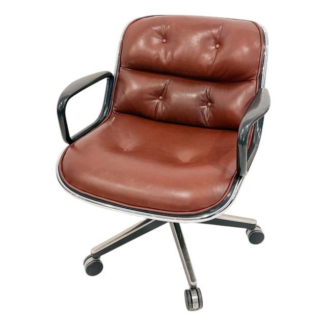 Knoll Pollock Chair in Whiskey Leather, Steel Frame For Sale