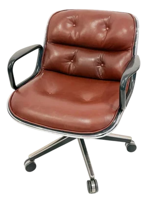 Knoll Pollock Chair in Whiskey Leather, Steel Frame