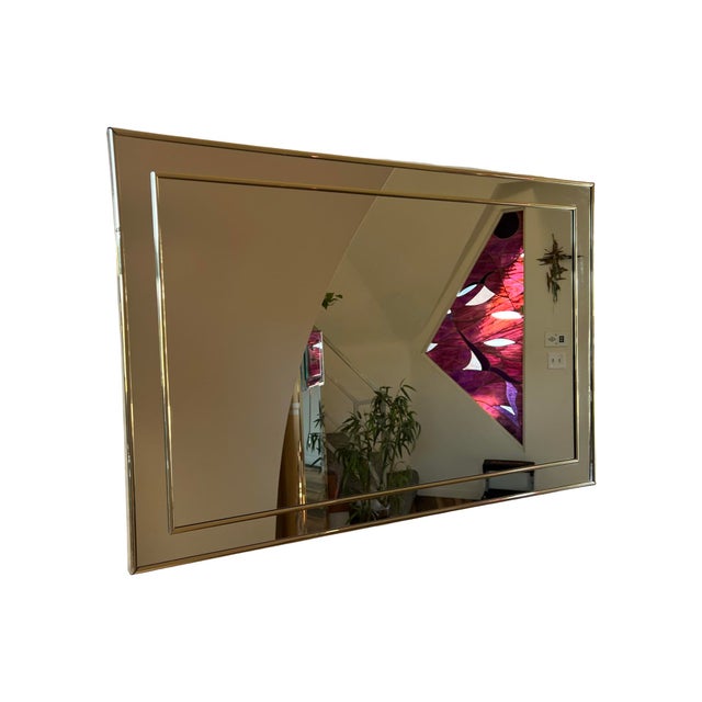 Vintage Postmodern 80s Wall Mirror Gold 1980s Modern For Sale - Image 4 of 8