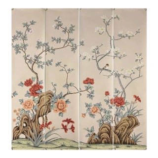 Floral Chinoiserie Wallpaper Hand Painted Artworks - 4 Panels For Sale