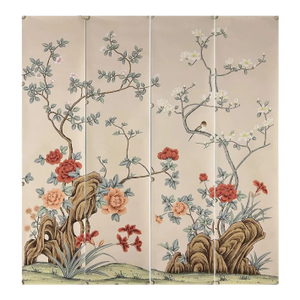 Floral Chinoiserie Wallpaper Hand Painted Artworks - 4 Panels
