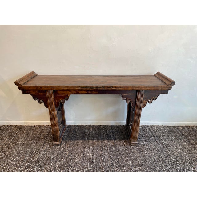 Brown Antique Asian Wood Alter Console Table For Sale - Image 8 of 10