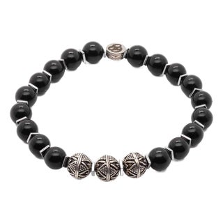 Silver Beads & Black Onyx Stone Beaded Bracelet For Sale