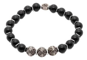Silver Beads & Black Onyx Stone Beaded Bracelet