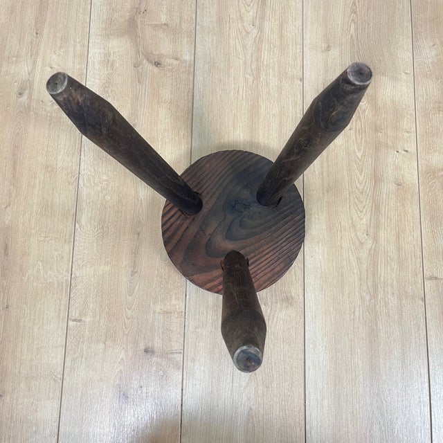 Small Brutalist Tripod Stool in Wood, 1950s For Sale - Image 10 of 11