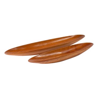 Mid-Century Wooden Canoe-Shaped Bowls For Sale
