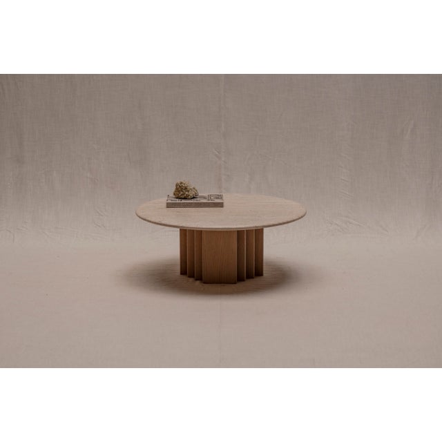 Mid-Century Modern Coffee Table in Oak and Travertine, 1970s For Sale - Image 11 of 11