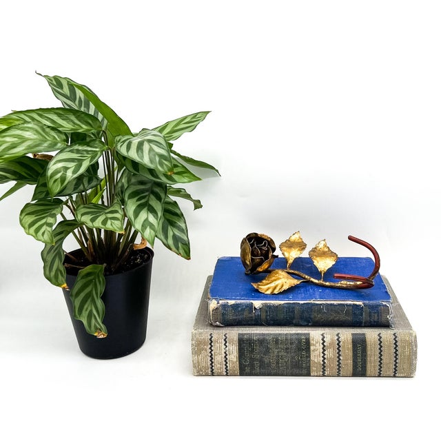 Charming vintage Italian tole wall hook featuring a beautifully sculpted rose with layered petals and textured leaves, all...