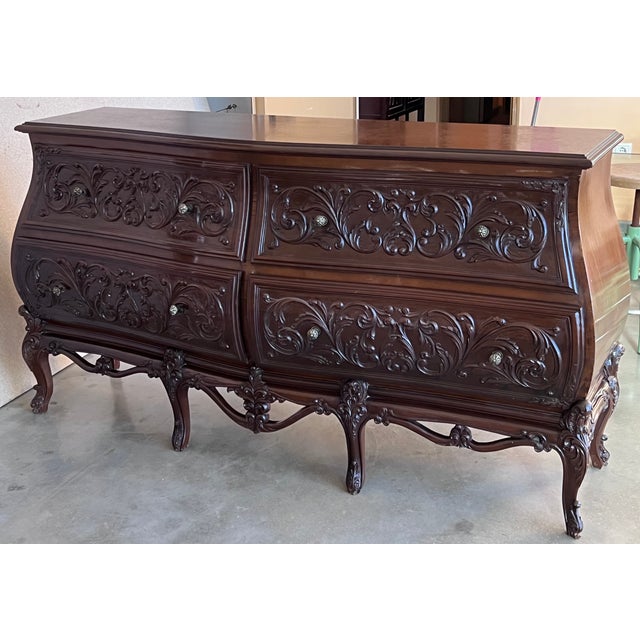 19th Century French Provincial Louis XV Carved Walnut Bombe Double Commode For Sale - Image 4 of 11